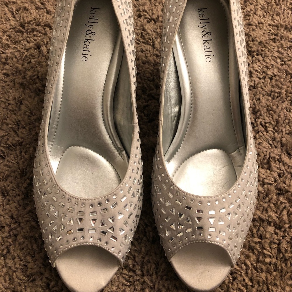 Silver Open Toe Heals
